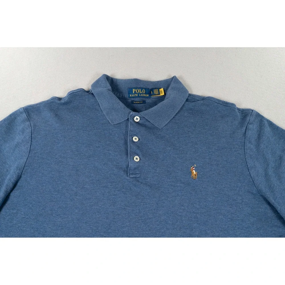 Polo Ralph Lauren Mens Large Classic Fit Short Sleeve Heather Blue Polo Shirt